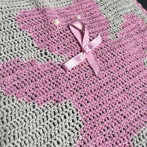 Handmade Crochet Pink Ribbon Awareness Baby Bib Hope Breast Cancer - Picture 3 of 6